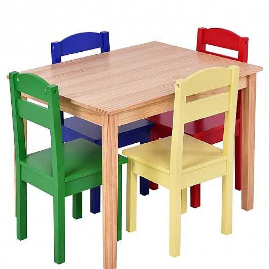 Gear dsvCOSTWAY | 5Pc Kids Pine Wood Table & Chairs Set