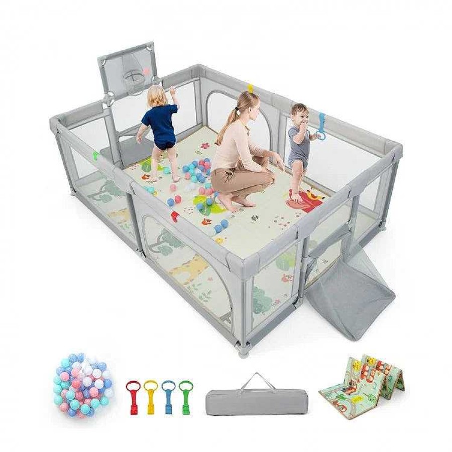 Gear dsvCOSTWAY | Large Baby Playpen With Mat And Ocean Balls - Light Gray