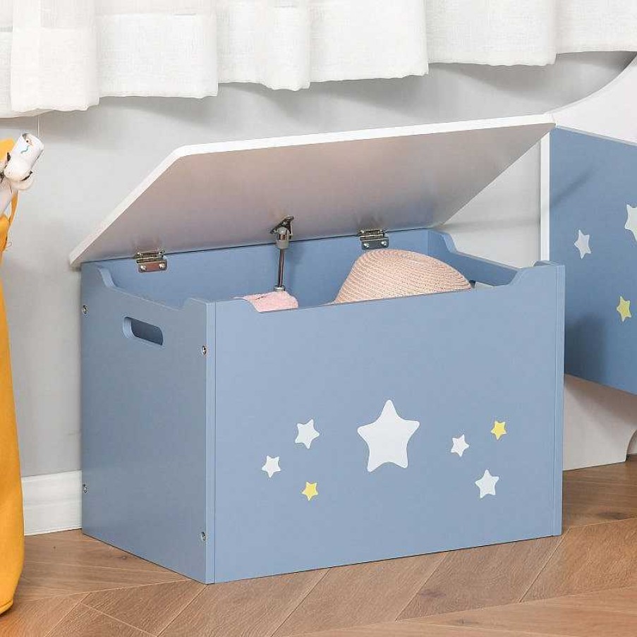 Nursery dsvAOSOM | Wooden Toy Storage Chest With Seating Bench - Blue