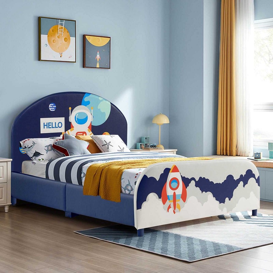 Nursery dsvCOSTWAY | Kids Upholstered Platform Bed With Headboard And Footboard