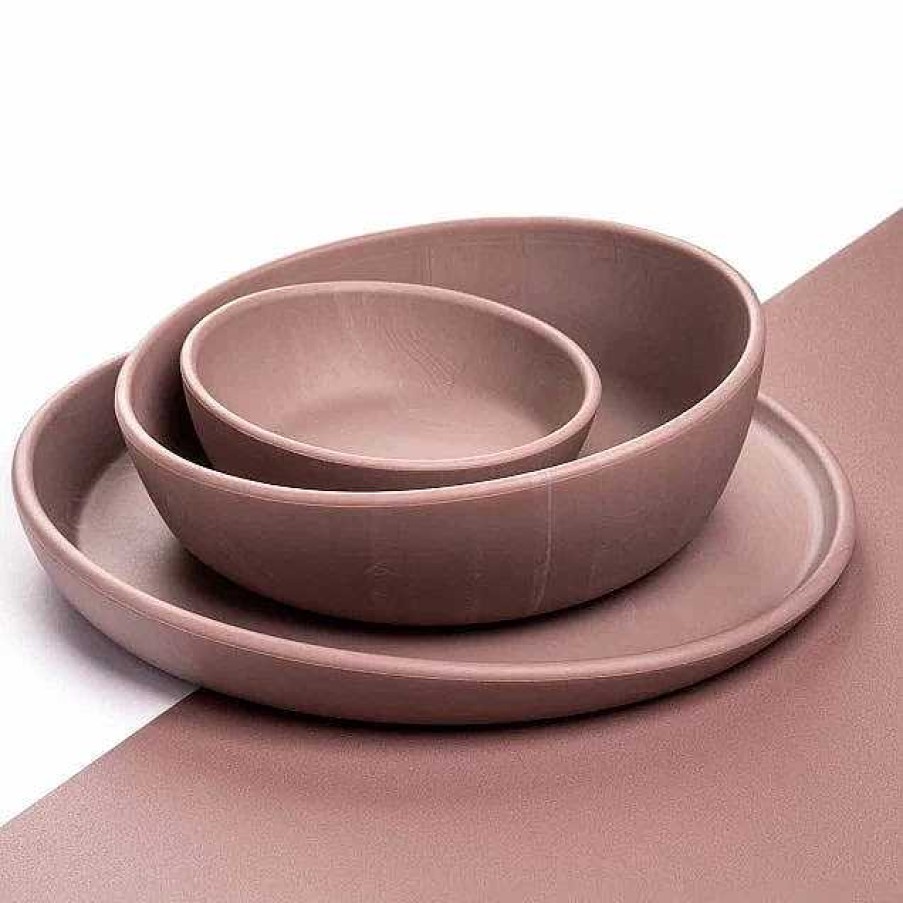 Gear opFAIRE-EEVEVE | 5Pc Dinnerware Set- Place Mat + Bib + Dinner Plate And Bowls In Powder Blush Melange