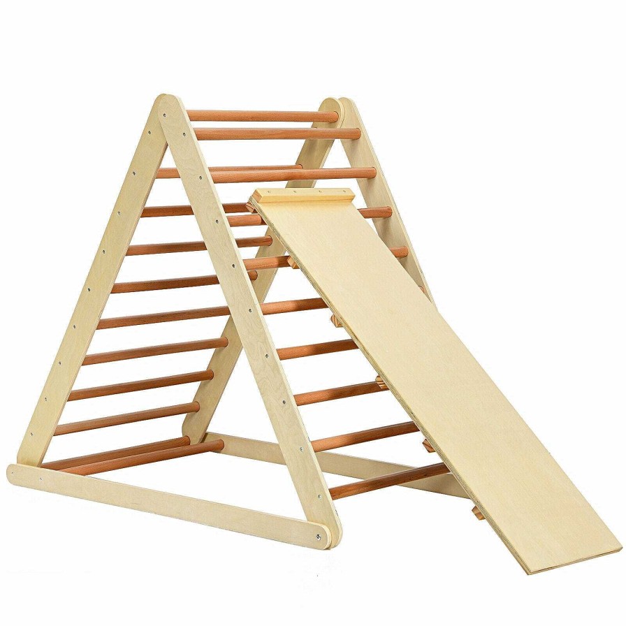 Gear dsvCOSTWAY | Foldable Wooden Climbing Triangle Indoor With Ladder For Toddler Baby-Natural