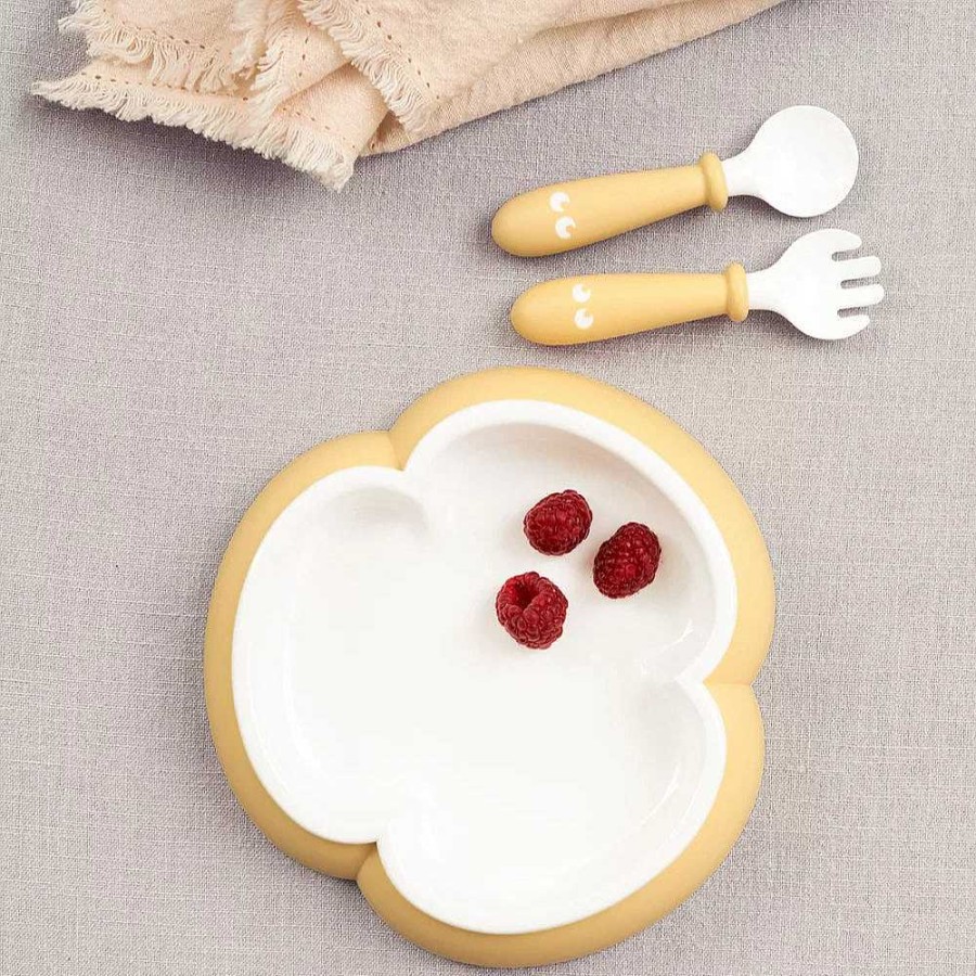 Gear lqBABYBJORN | Baby Dinner Set - Powder Yellow + Baby Plate, Spoon & Fork 2Pk - Powder Yellow