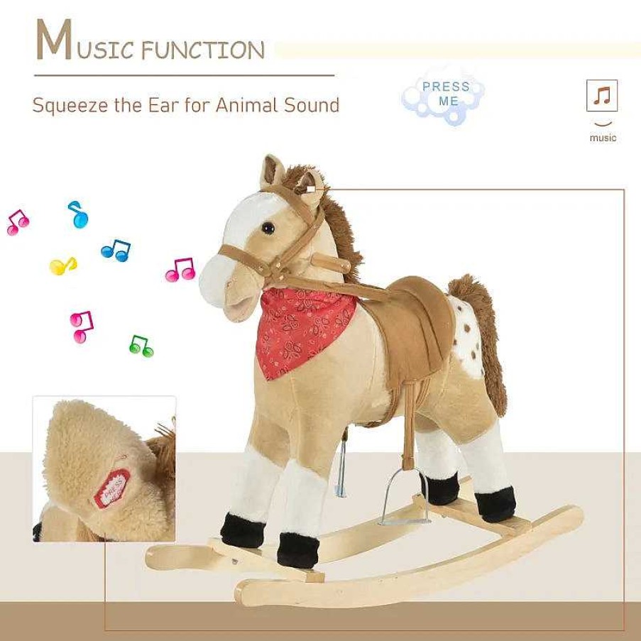 Gear dsvAOSOM | Qaba Kids Plush Ride-On Rocking Horse Toy Cowboy Rocker With Fun Realistic Sounds