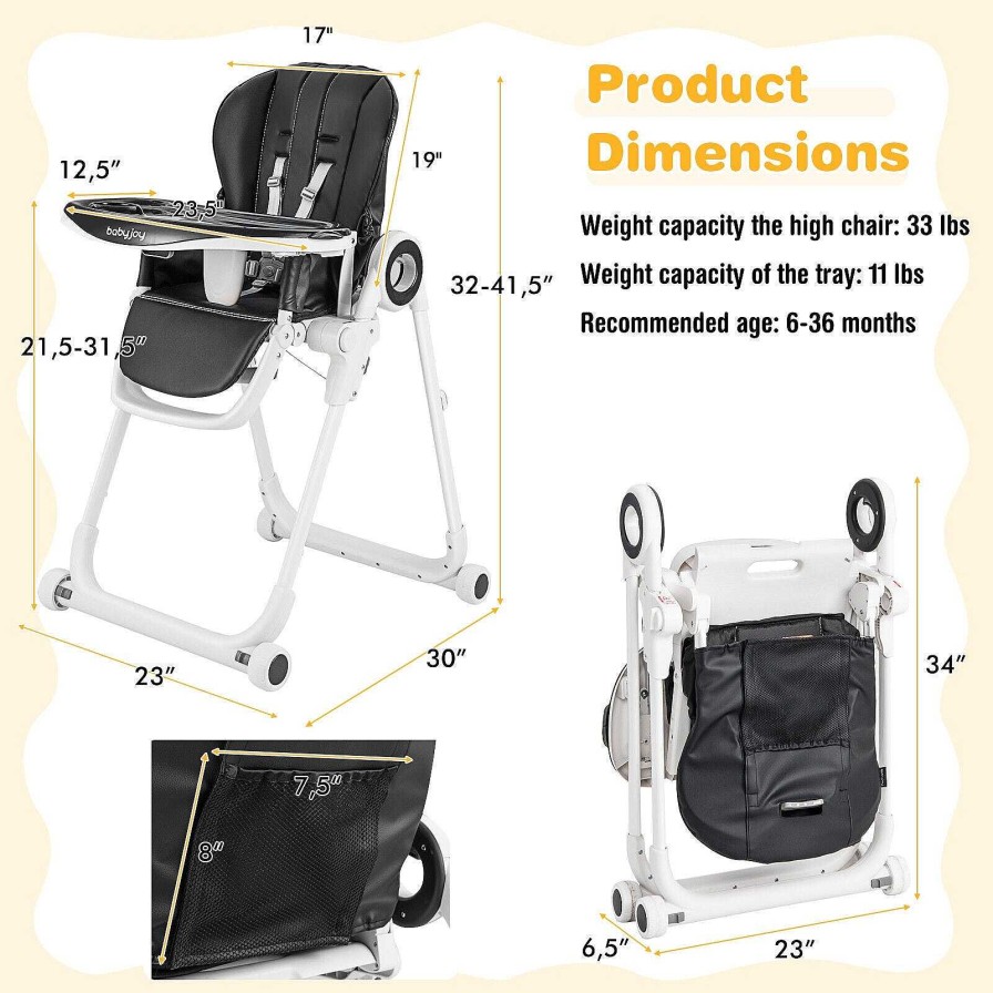 Gear dsvCOSTWAY | Babyjoy High Chair Foldable High Chair - Black