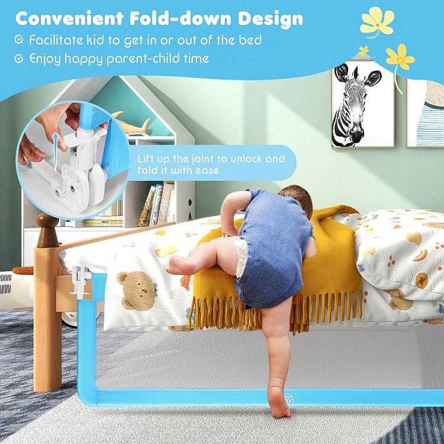 Nursery dsvCOSTWAY | 59" Extra Long Folding Breathable Baby Children Toddlers Bed Rail Guard With Safety Strap