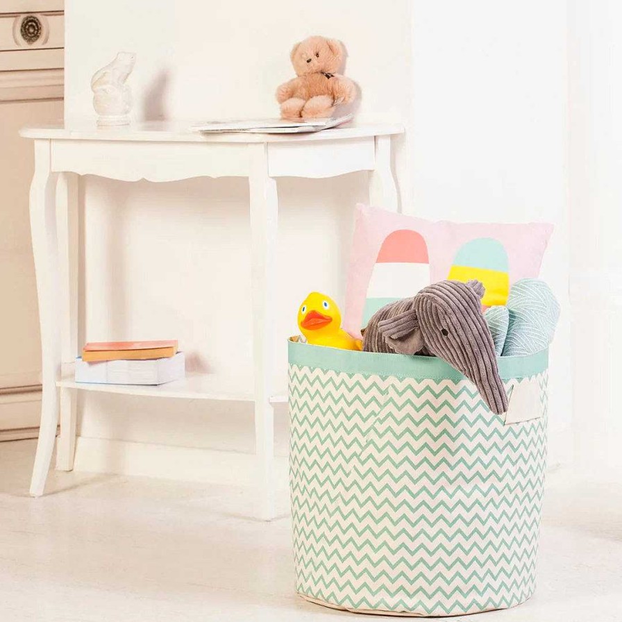 Nursery opROCKETBABY | Xxl Storage Bin 2 Pk - Fluffy The Cloud + Zigzag Green