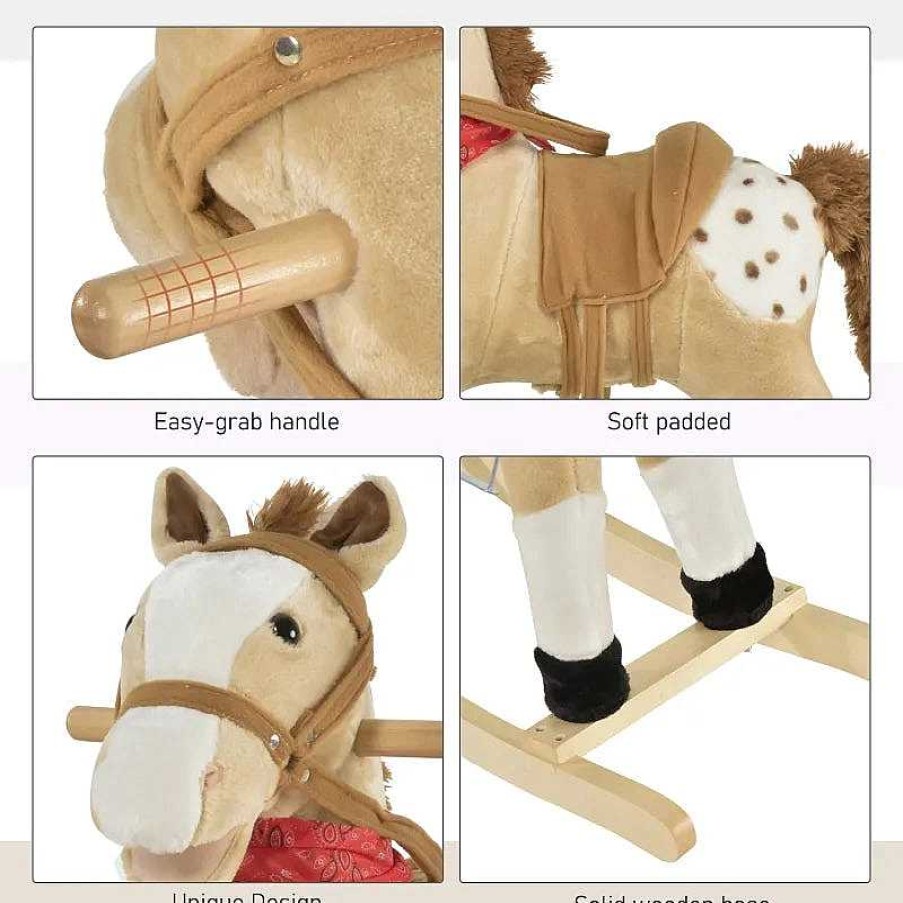 Gear dsvAOSOM | Qaba Kids Plush Ride-On Rocking Horse Toy Cowboy Rocker With Fun Realistic Sounds