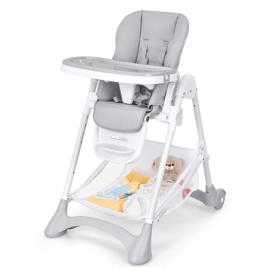 Gear dsvCOSTWAY | Baby Folding High Chair With Wheel Tray Storage Basket -Grey