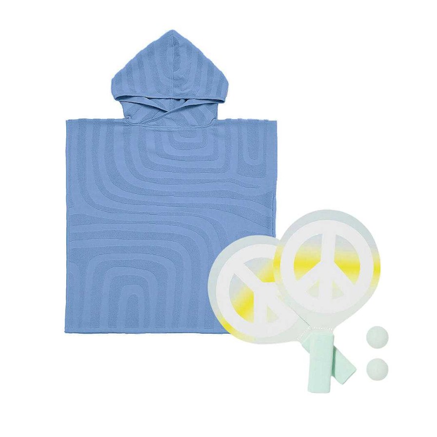 Gear opSUNNYLIFE | Peace Sign Mini Beach Bats & Blue Terry Beach Hooded Towel Ages 6-9 Surf Bundle