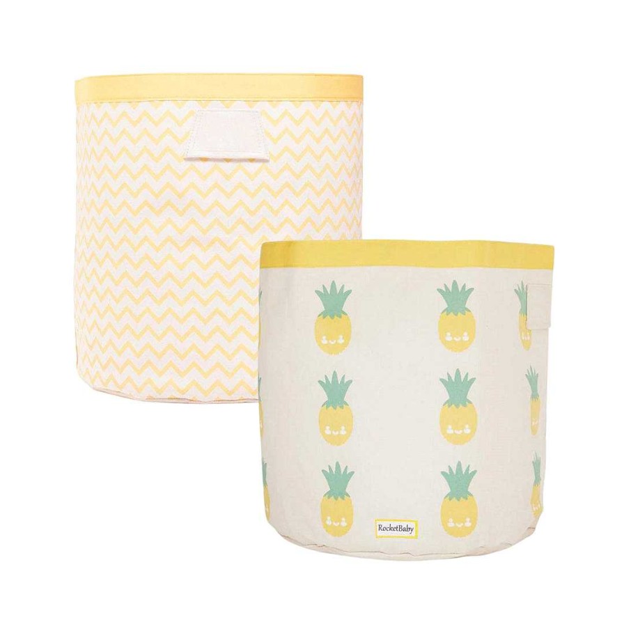 Nursery opROCKETBABY | Xxl Storage Bin 2 Pk- Juicy The Pineapple + Zigzag Yellow