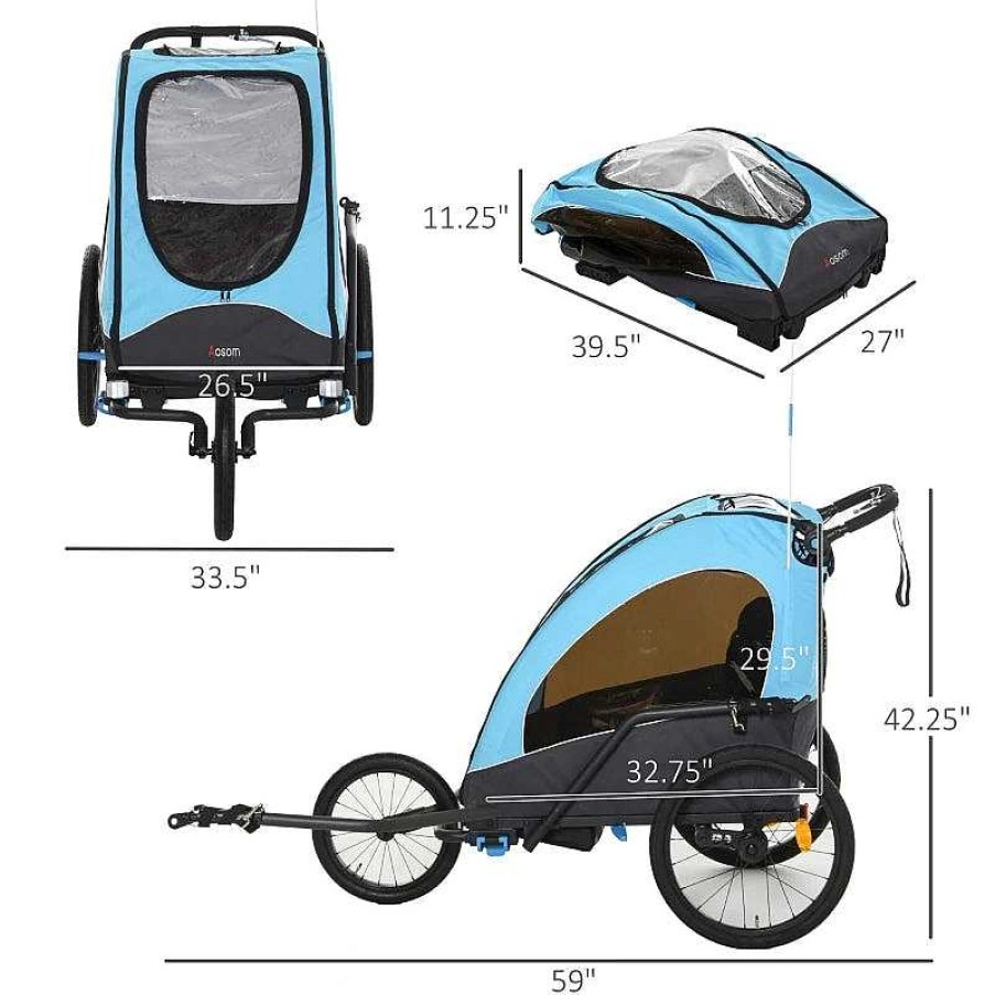 Strollers dsvAOSOM | 3-In-1 Bike Trailer - Blue