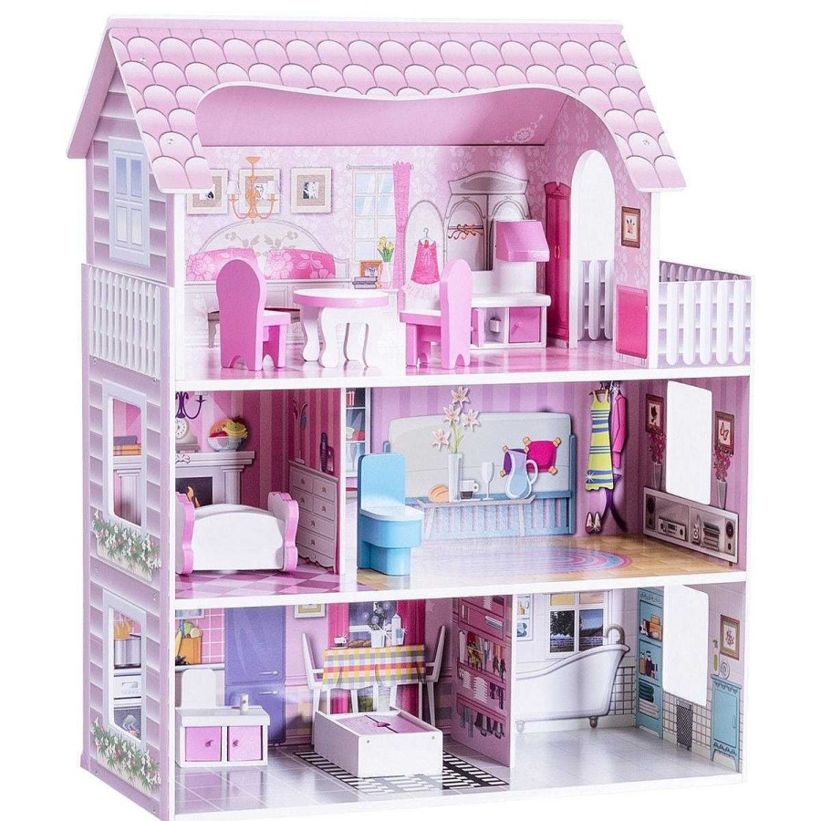 Gear dsvCOSTWAY | 28 Inch Pink Dollhouse With Furniture