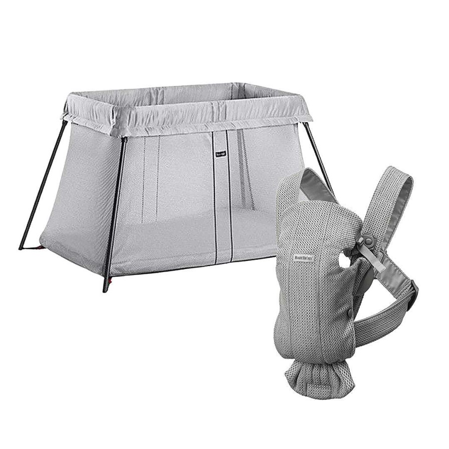 Gear opBABYBJORN | Carrier Mini - 3D Mesh, Grey + Travel Cot Light - Silver