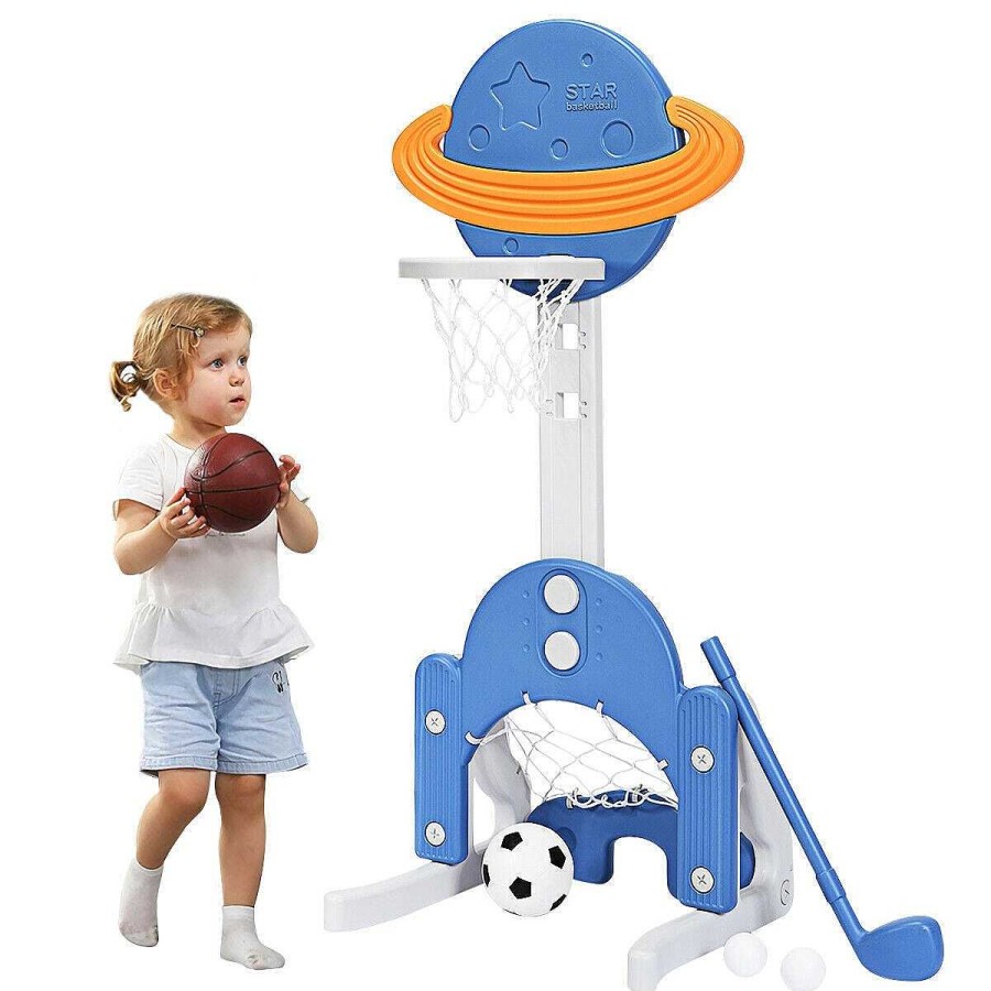 Gear dsvCOSTWAY | 3 In 1 Kids Basketball Hoop Set With Balls - Blue