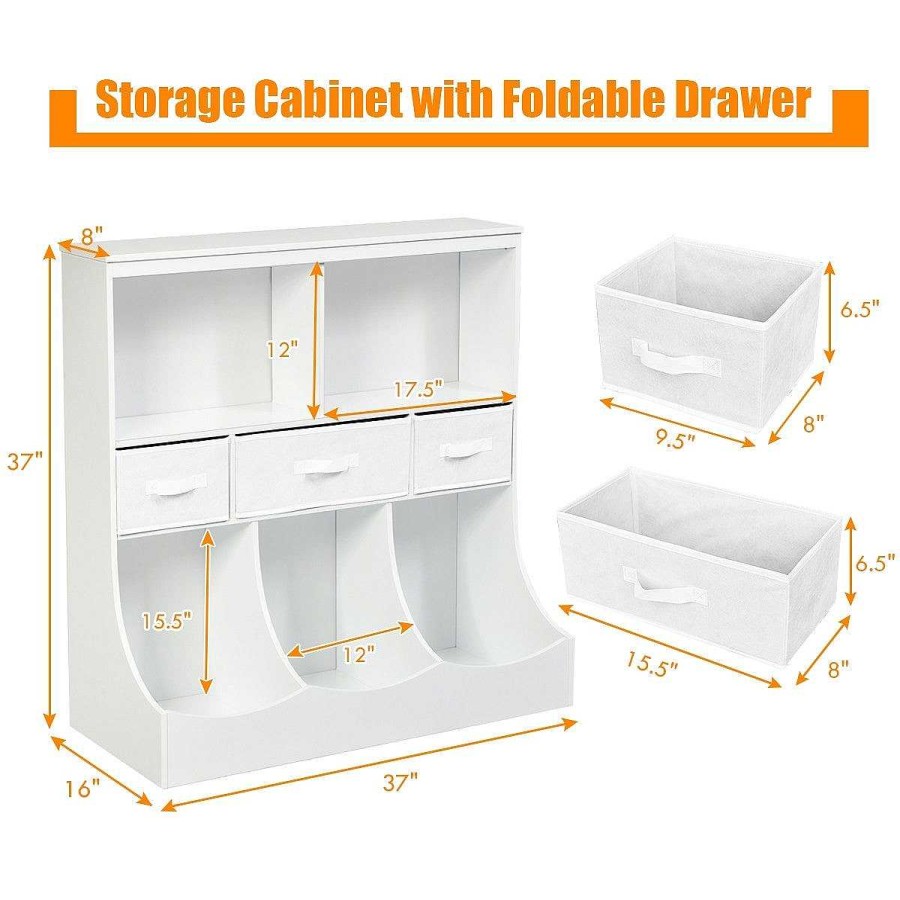 Nursery dsvCOSTWAY | Bookcase With Cubbies & Removable Storage Drawers - White