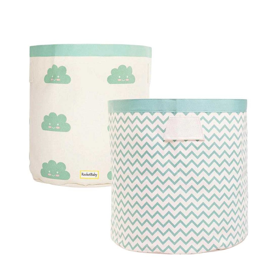 Nursery opROCKETBABY | Xxl Storage Bin 2 Pk - Fluffy The Cloud + Zigzag Green