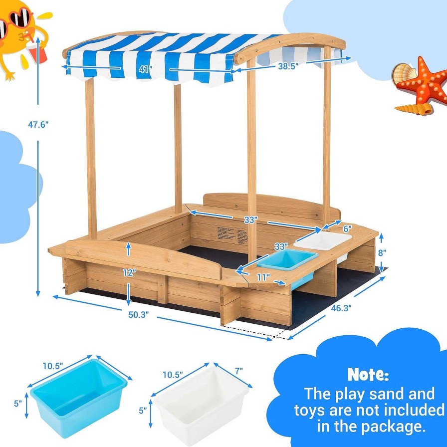 Gear dsvCOSTWAY | Kids Wooden Sandbox With Striped Canopy