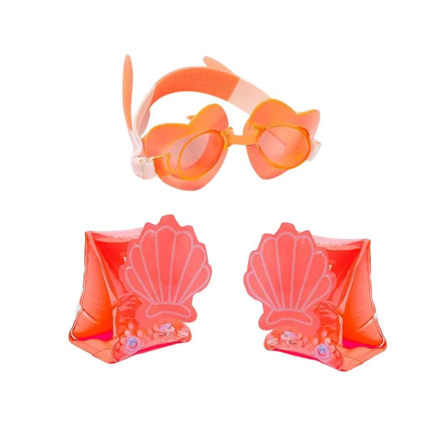 Gear opSUNNYLIFE | Heart Mini Swim Goggles & Neon Coral Buddy Float Bands