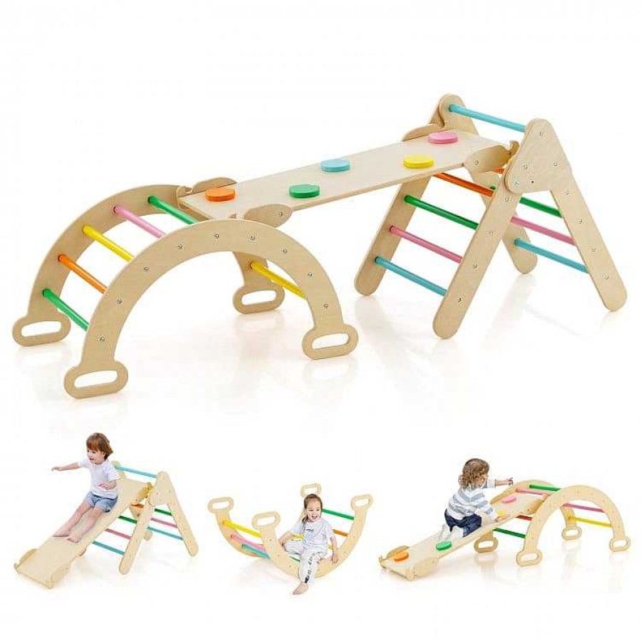 Gear dsvCOSTWAY | Wooden Kids Climber Toys With Triangle Arch Ramp For Sliding Climbing