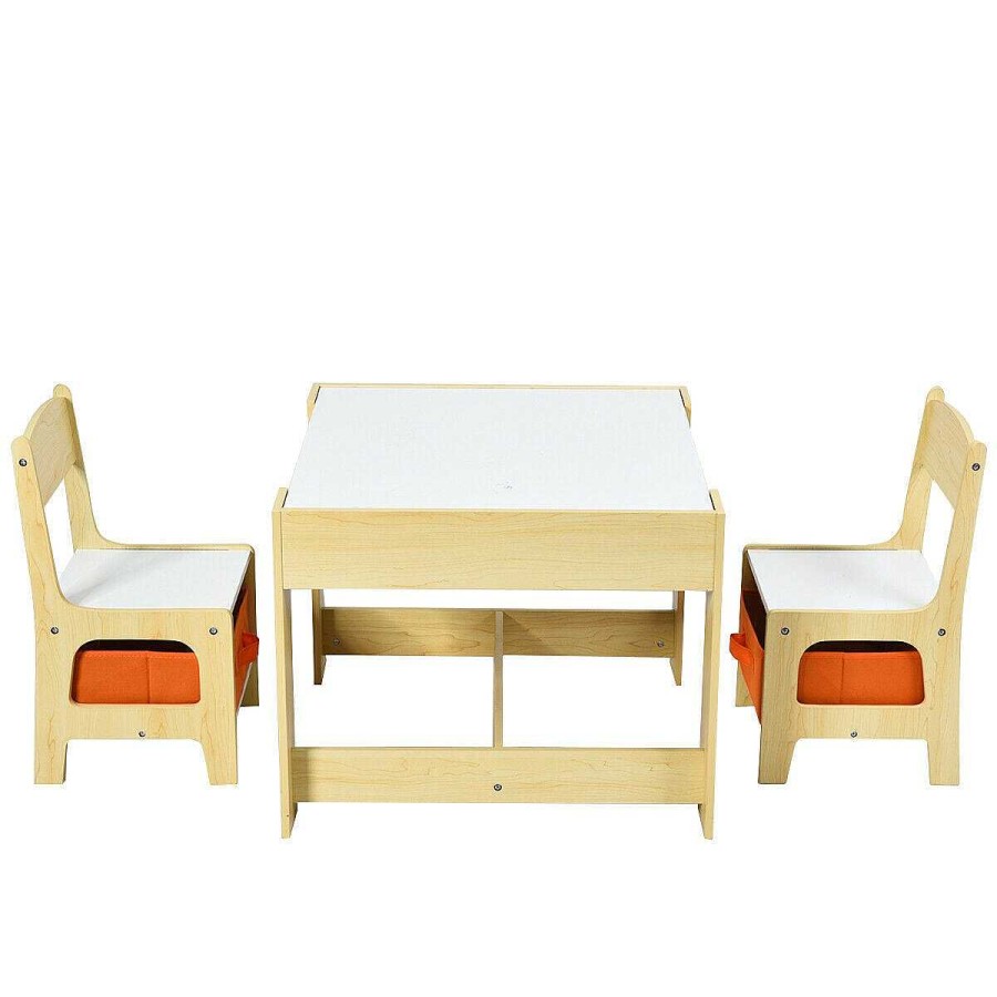 Gear dsvCOSTWAY | Kids Table Chairs Set With Storage Boxes Blackboard Whiteboard Drawing - Natural