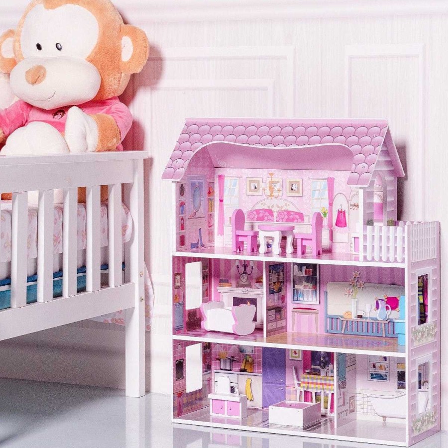 Gear dsvCOSTWAY | 28 Inch Pink Dollhouse With Furniture