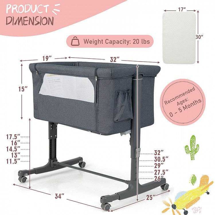 Nursery dsvCOSTWAY | Portable Bedside Sleeper Bassinet Crib & Carrying Bag - Gray