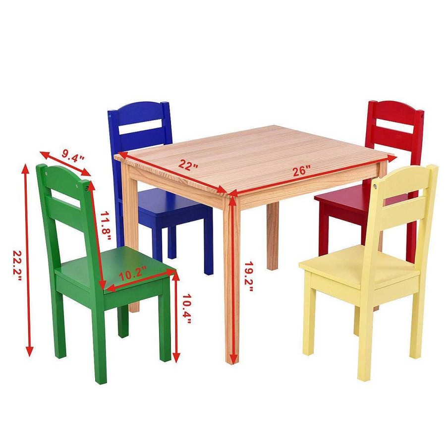 Gear dsvCOSTWAY | 5Pc Kids Pine Wood Table & Chairs Set