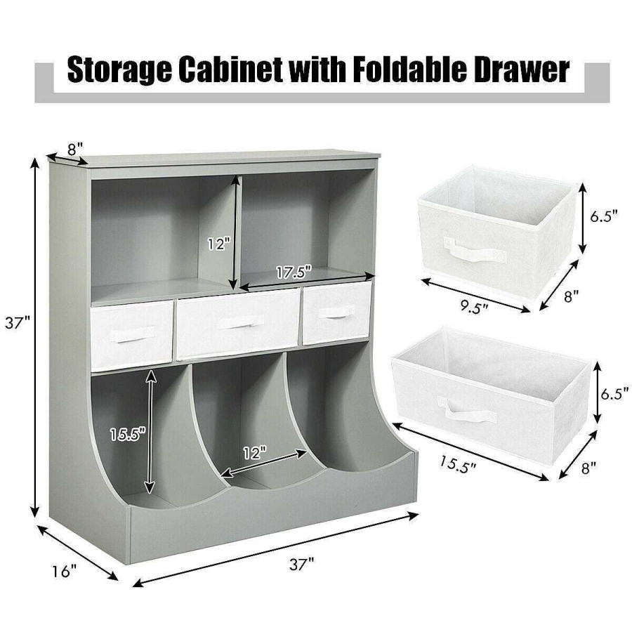 Nursery dsvCOSTWAY | Bookcase With Cubbies & Removable Storage Drawers - Gray