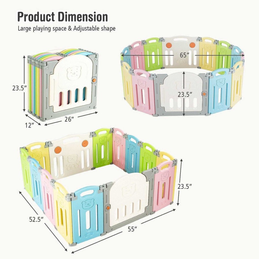 Gear dsvCOSTWAY | 14 Panel Foldable Kids Playpen & Activity Center - Multicolour