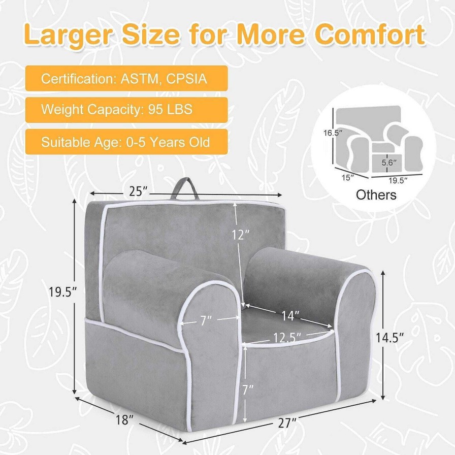 Gear dsvCOSTWAY | Kids Velvet Sofa Chair - Gray