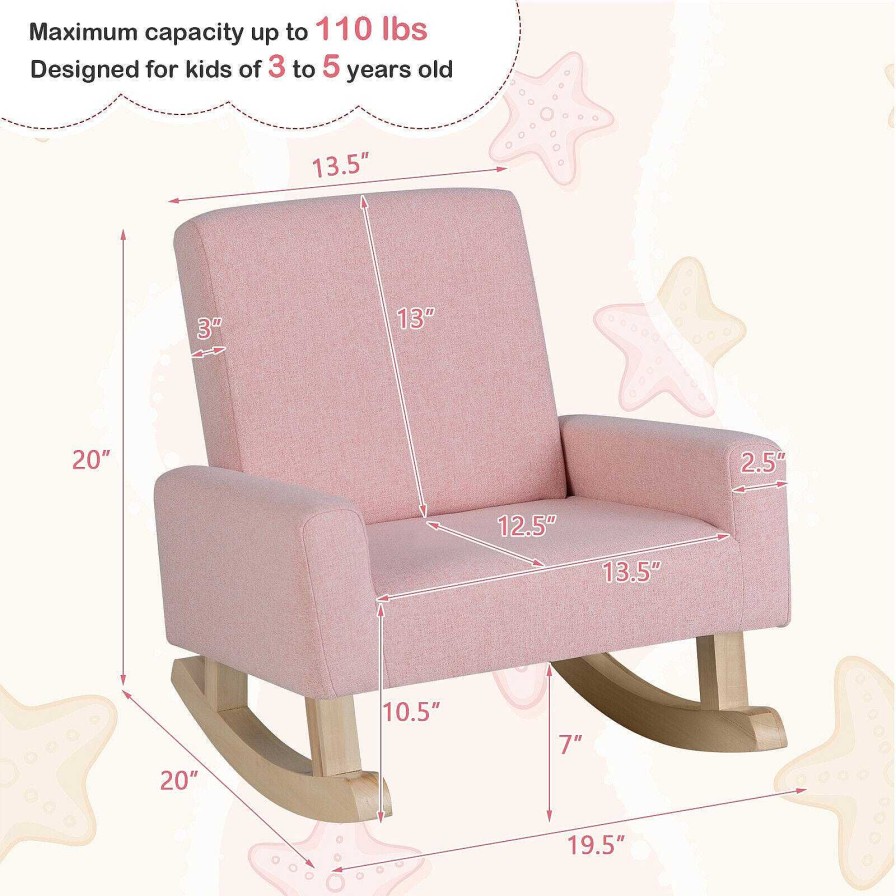 Nursery dsvCOSTWAY | Kids Rocking Chair With Solid Wood Legs - Pink