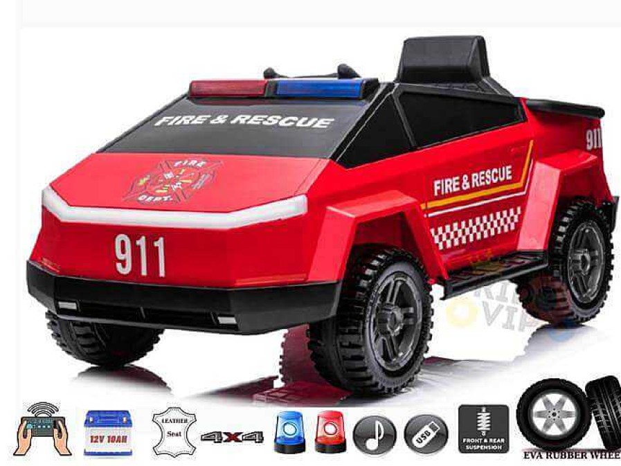 Gear cdsvKidsVIP | Futuristic Fire Officer 12V Bluetooth Edition Cybertruck With 4X4