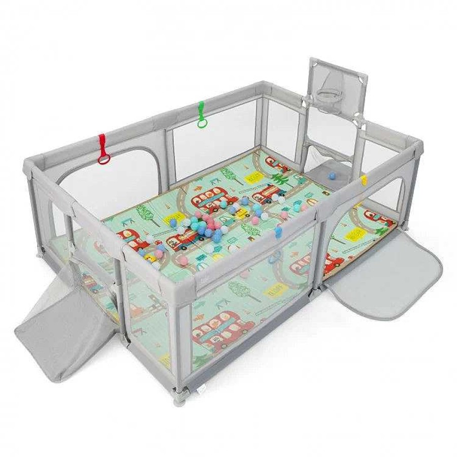 Gear dsvCOSTWAY | Large Baby Playpen With Mat And Ocean Balls - Light Gray