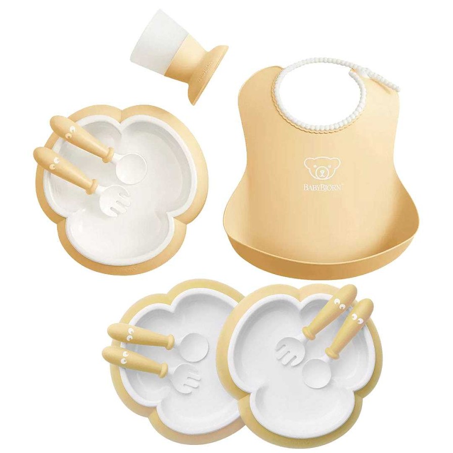 Gear lqBABYBJORN | Baby Dinner Set - Powder Yellow + Baby Plate, Spoon & Fork 2Pk - Powder Yellow