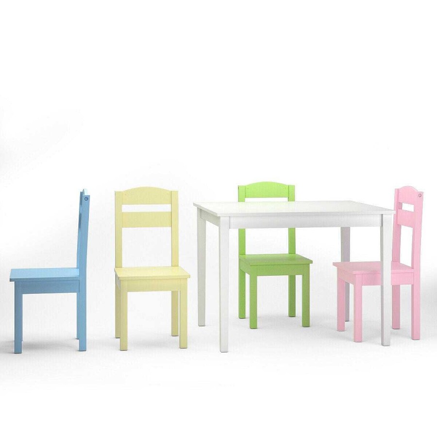 Gear dsvCOSTWAY | 5Pc Kids Pine Wood Table & Chairs Set - Pastel