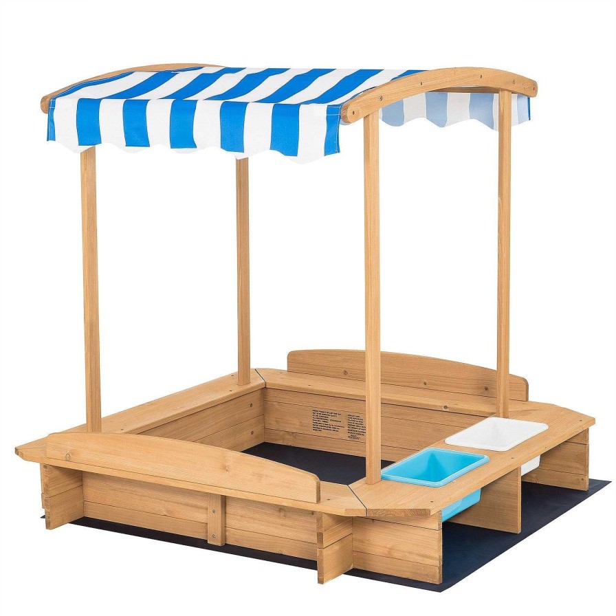 Gear dsvCOSTWAY | Kids Wooden Sandbox With Striped Canopy