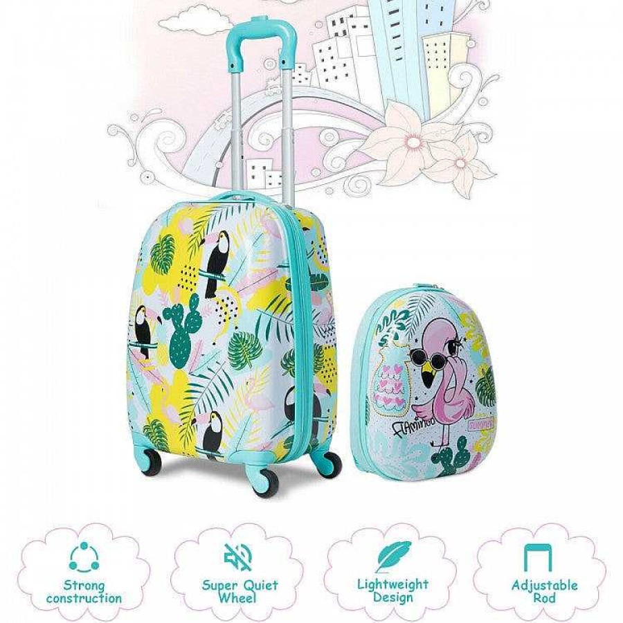 Gear dsvCOSTWAY | 2 Pieces 12 Inch 16 Inch Kids Luggage Set With Backpack And Suitcase - Flamingo