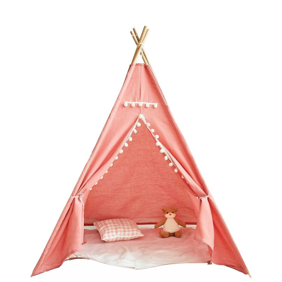 Gear cdsvGREEN WALNUT | Large Foldable Kids Canvas Teepee Play Tent With Lights ( Pink )