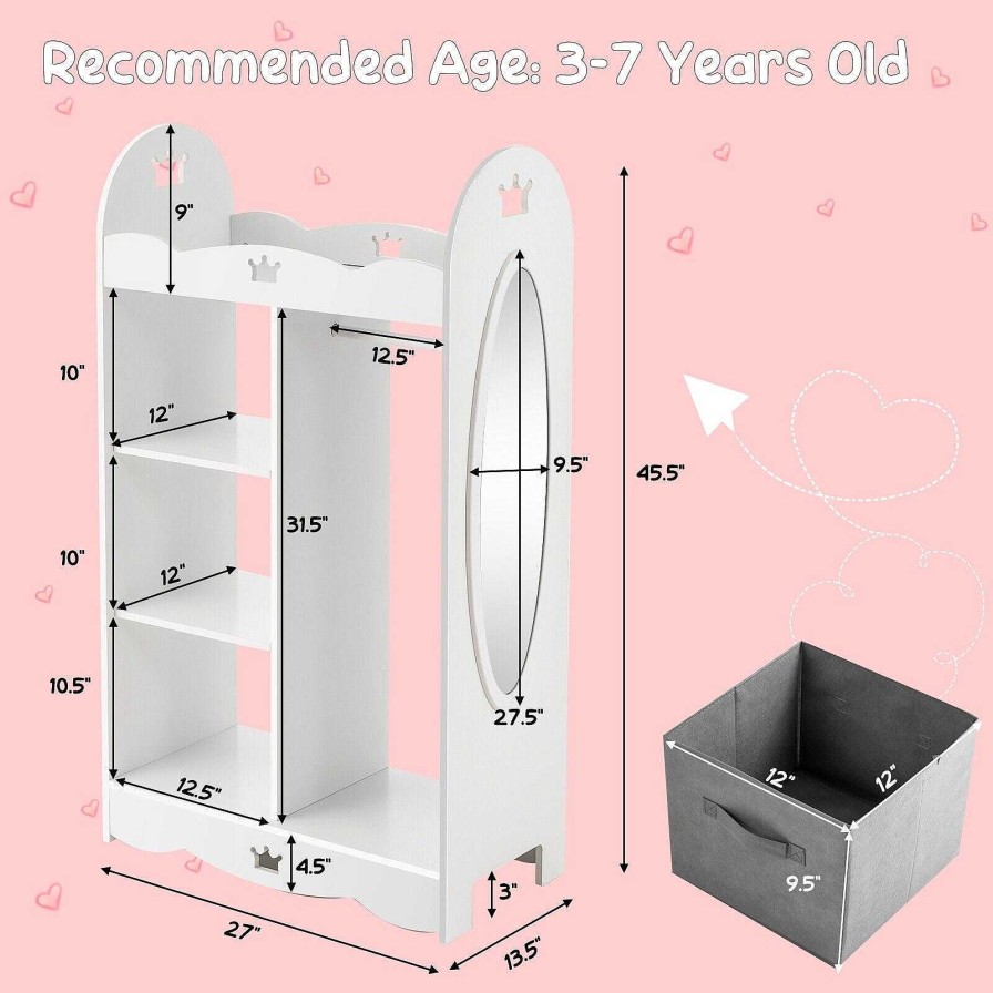 Nursery dsvCOSTWAY | Kids Dress Up Storage Costume Closet With Mirror And Toy Bins - White