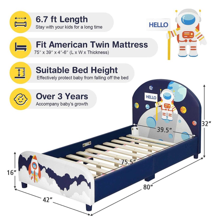 Nursery dsvCOSTWAY | Kids Upholstered Platform Bed With Headboard And Footboard