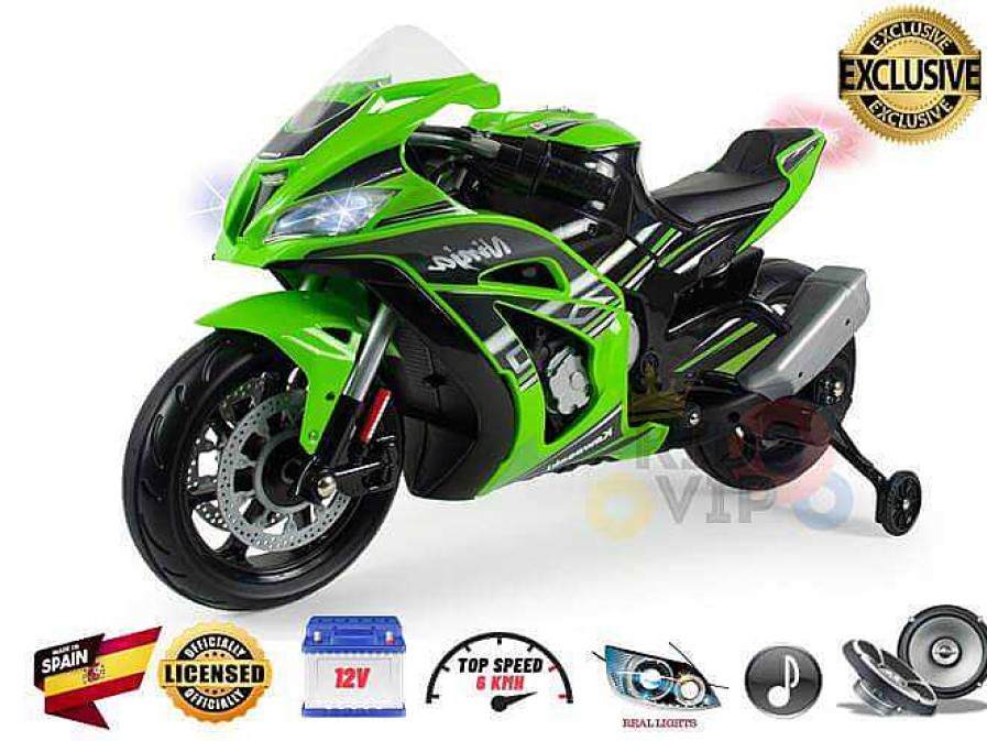 Gear cdsvKidsVIP | Injusa Kawasaki Ninja Zx10R Edition 12V Motorcycle W/ Removable, Rear Stabilizing Wheels - Green