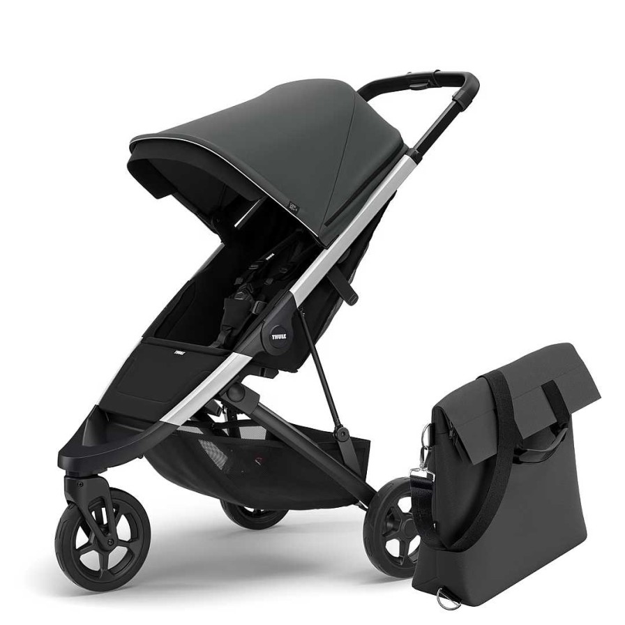 Strollers mapTHULE | Spring City Stroller - Aluminum/Shadow Grey + Free Changing Bag - Shadow Grey