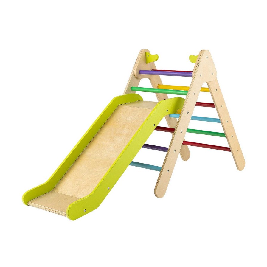 Gear dsvCOSTWAY | 2-In-1 Wooden Triangle Climber Set With Gradient Adjustable Slide-Multicolor