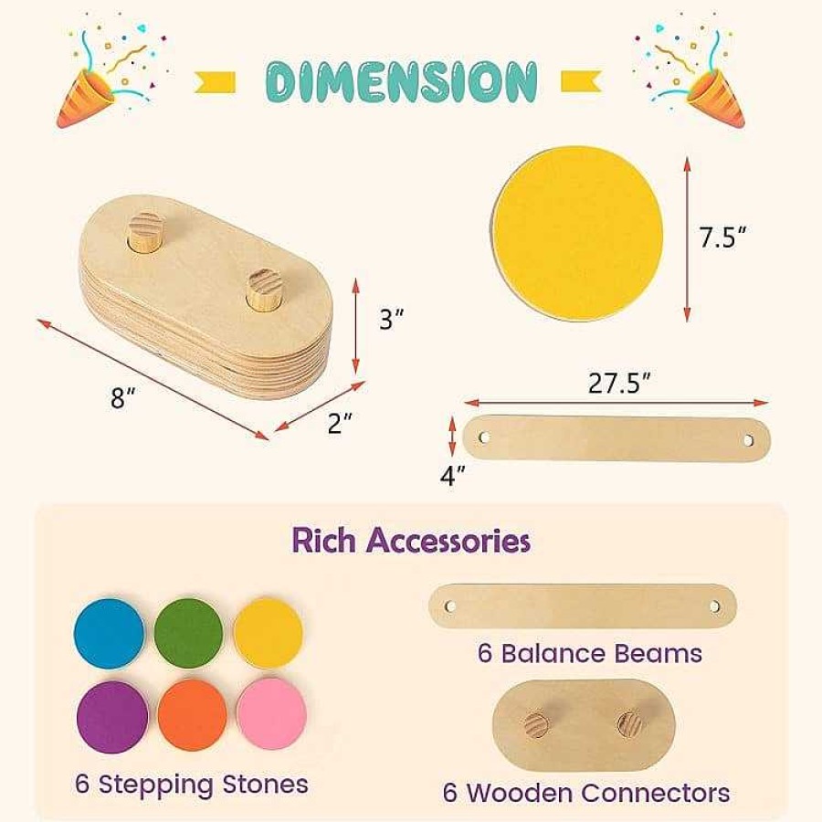 Gear dsvCOSTWAY | 12-Piece Kids Wooden Balance Beam With Colorful Stepping Stones