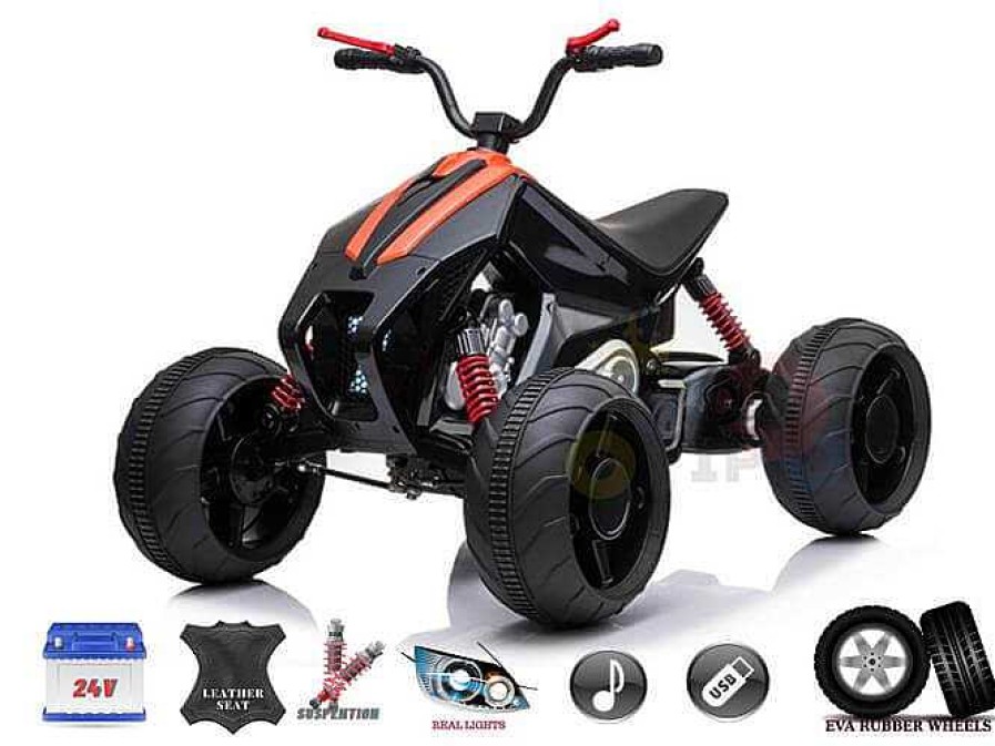 Gear cdsvKidsVIP | Sport Utility Edition 24V Ride-On Atv For Kids With Rubber Wheels & Leather Seat - Black