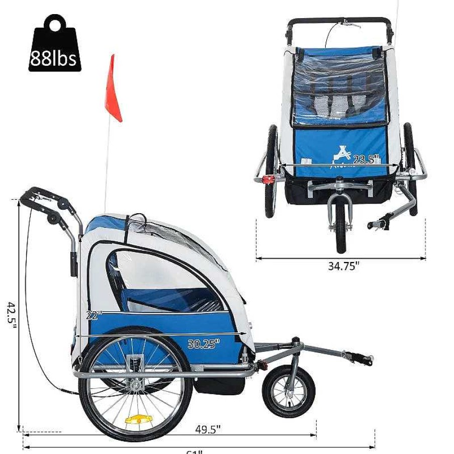 Strollers dsvAOSOM | 2-Seat Bike Trailer + Jogging Stroller - Blue