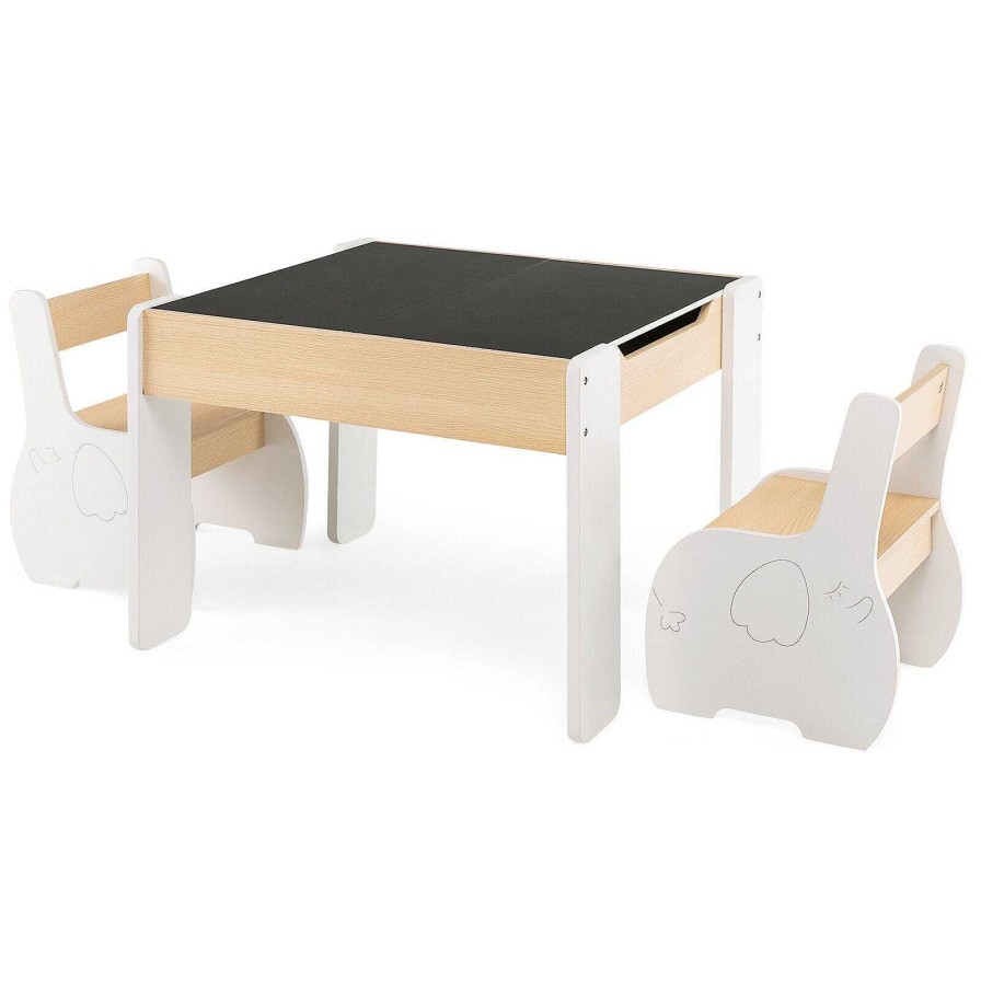 Gear dsvCOSTWAY | 4-In-1 Wooden Activity Kids Table And Chairs With Storage And Detachable Blackboard - White