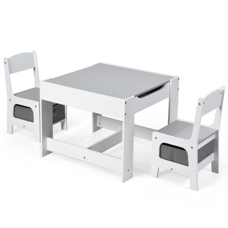 Gear dsvCOSTWAY | Kids Table Chairs Set With Storage Boxes Blackboard Whiteboard Drawing - White