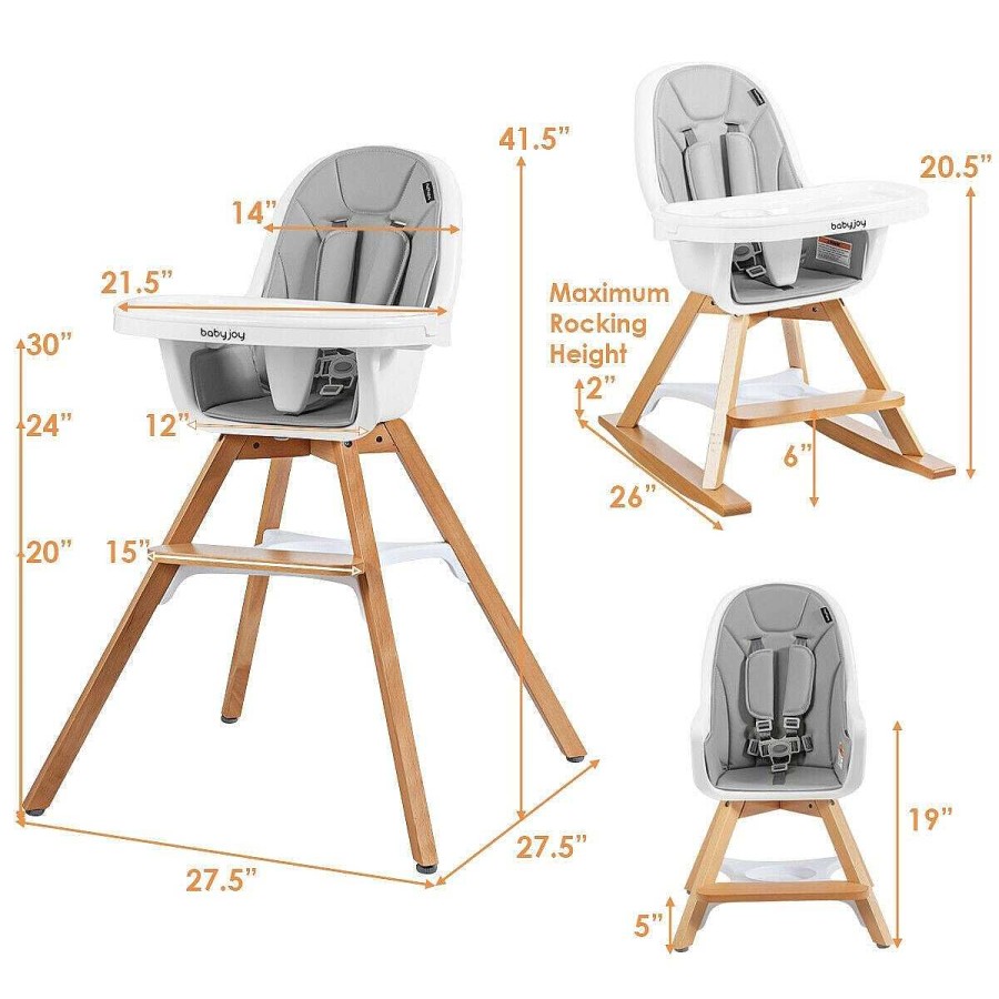 Gear dsvCOSTWAY | 3-In-1 Convertible Wooden Baby High Chair - Grey